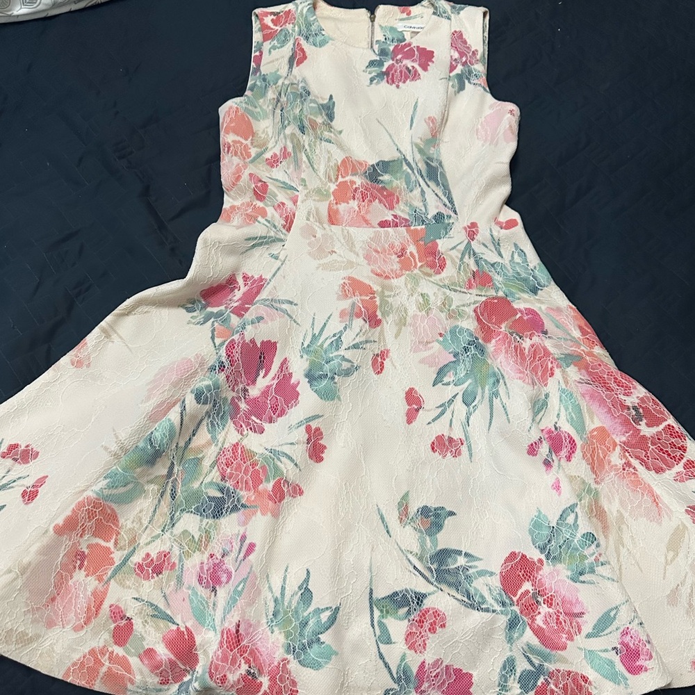 Calvin Klein White Sleeveless A-Line Dress for Weddings